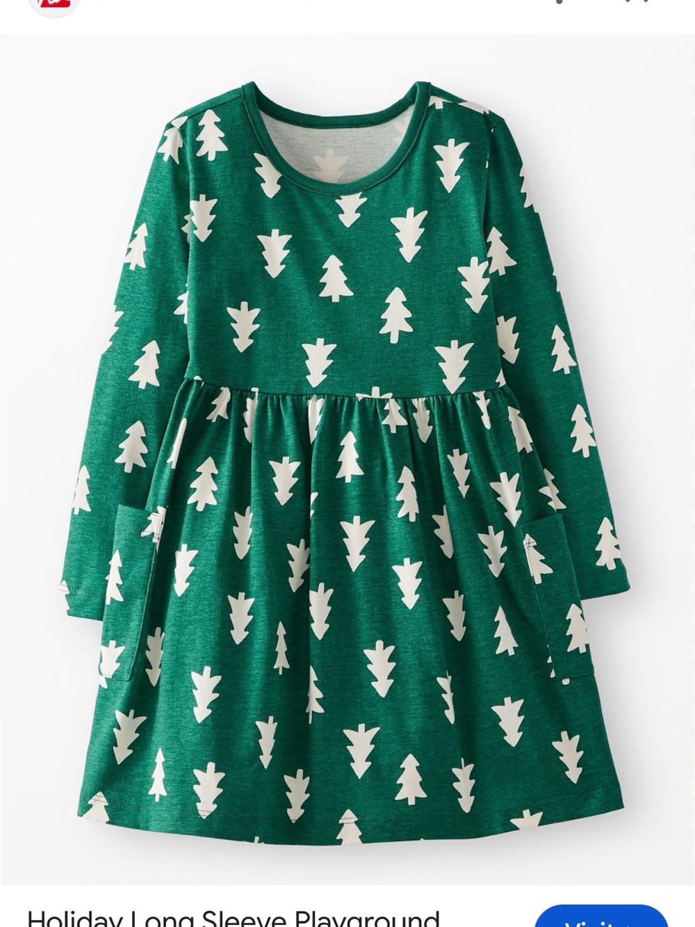 Hanna Andersson Green Long-Sleeve Tree Print Dress NEW